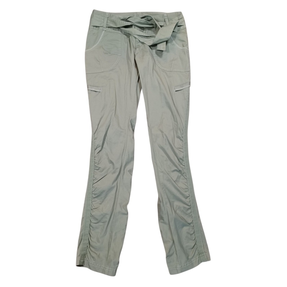 Athleta Skinny Ruched Side Stripe Cargo Pockets Belted Pants Green 903683